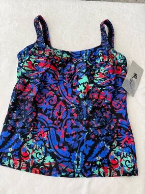 GOTTEX Size 14 Women Paisley Lined Wireless Pull On Quick Dry Tankini E27